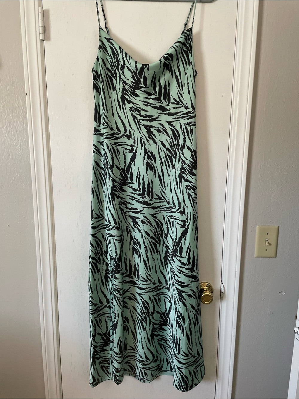 Wayf Mint Green Slip Maxi with Black Abstract Print